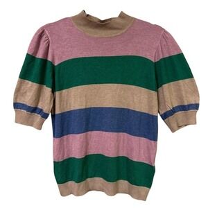 B.Young Womens Puff‎ Sleeve Stripe Sweater Multicolor Size Large Colorblock